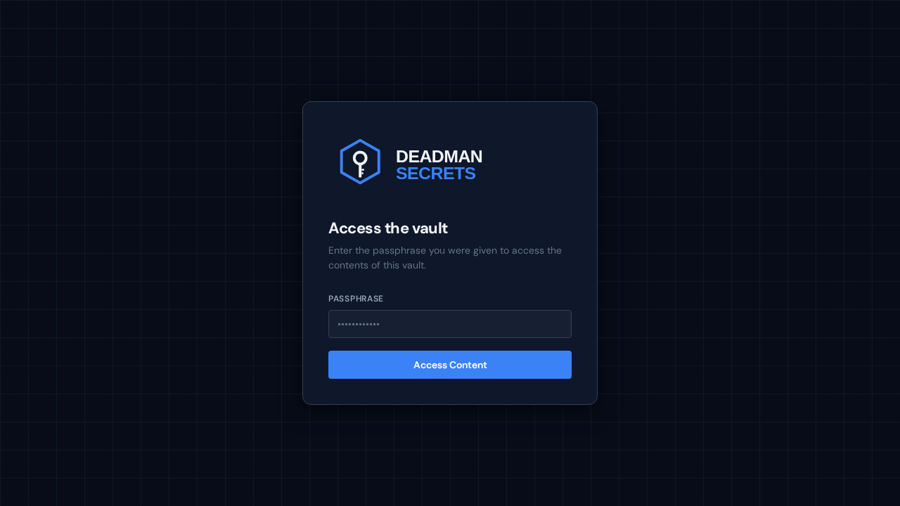 Beneficiary portal asking the user to enter the passphrase they were given