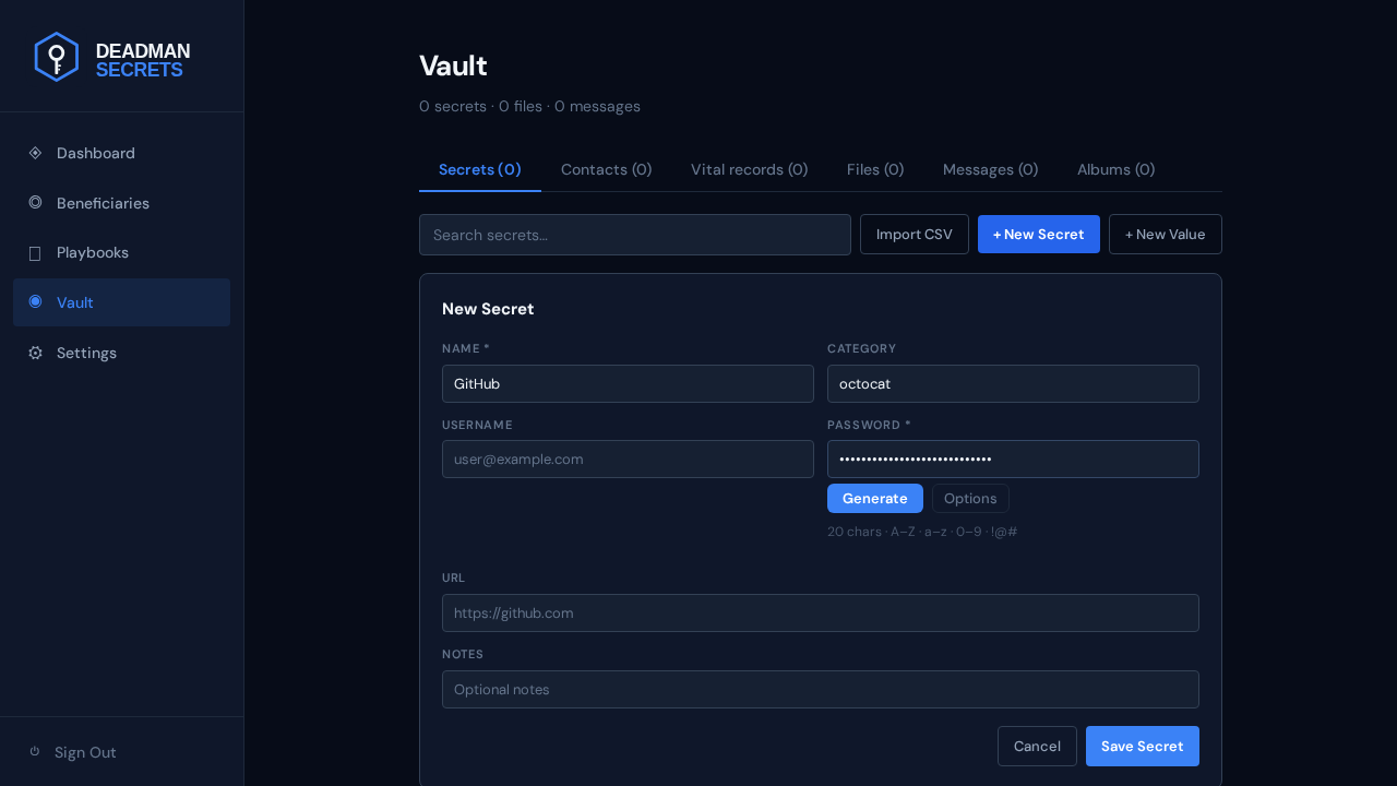 Step 3: Enter the username and value. The value is encrypted on your device before saving.