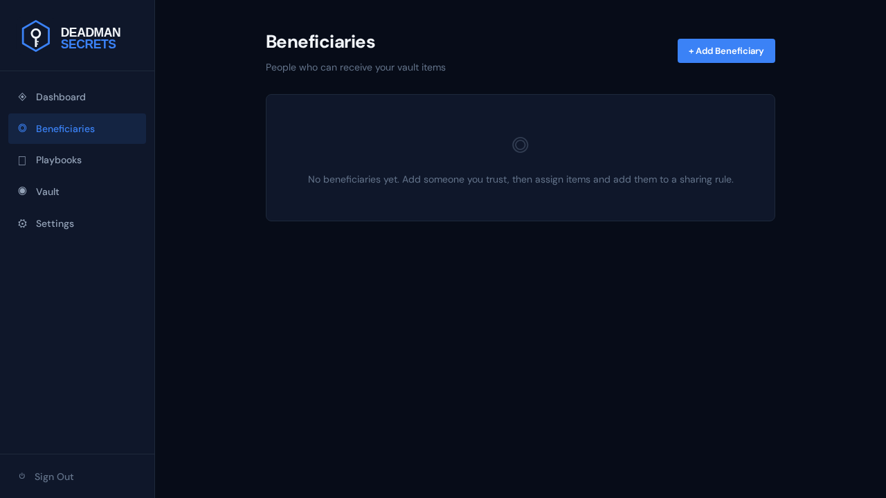 Step 1: Open Beneficiaries and click “+ Add Beneficiary”.