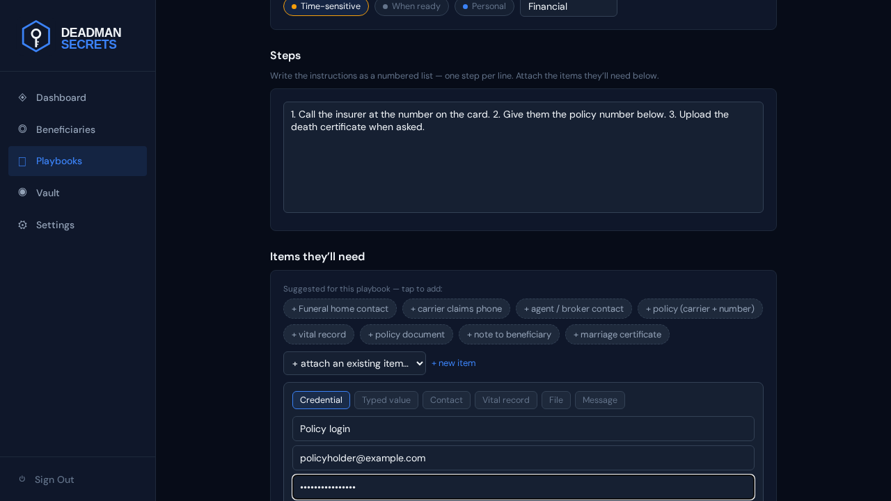 Step 4: Add a brand-new item inline with “+ new item” — encrypted on your device as you save it.