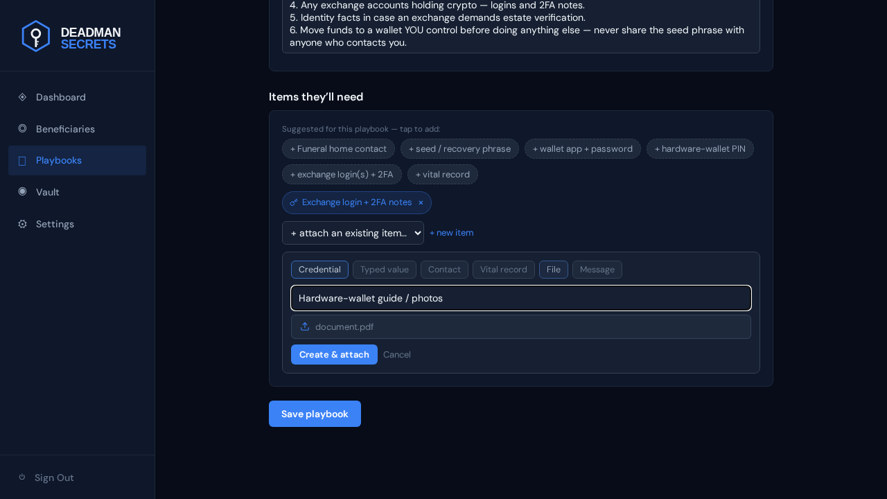 Step 5: Add a file: choose File, name it, and pick the document — encrypted before it leaves your device.
