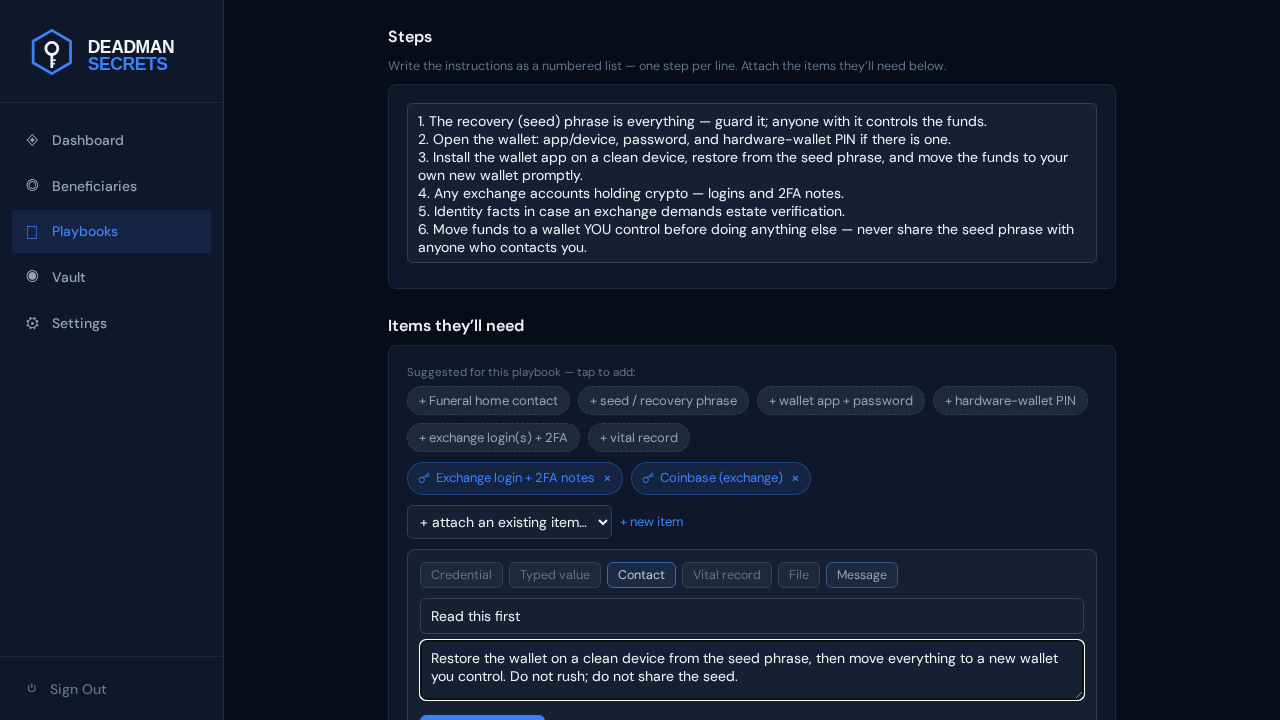 Step 7: Add a message: a personal note, delivered with the playbook.