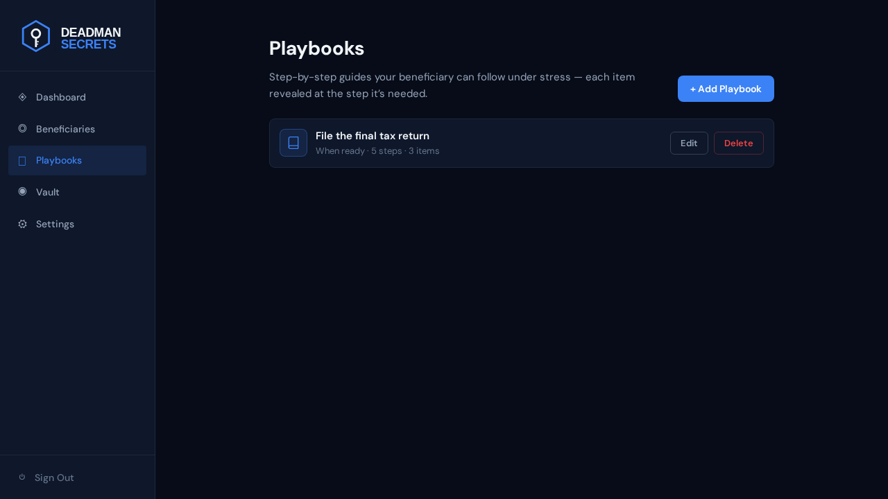 Step 8: The finished playbook: your steps plus the items your beneficiary will need.