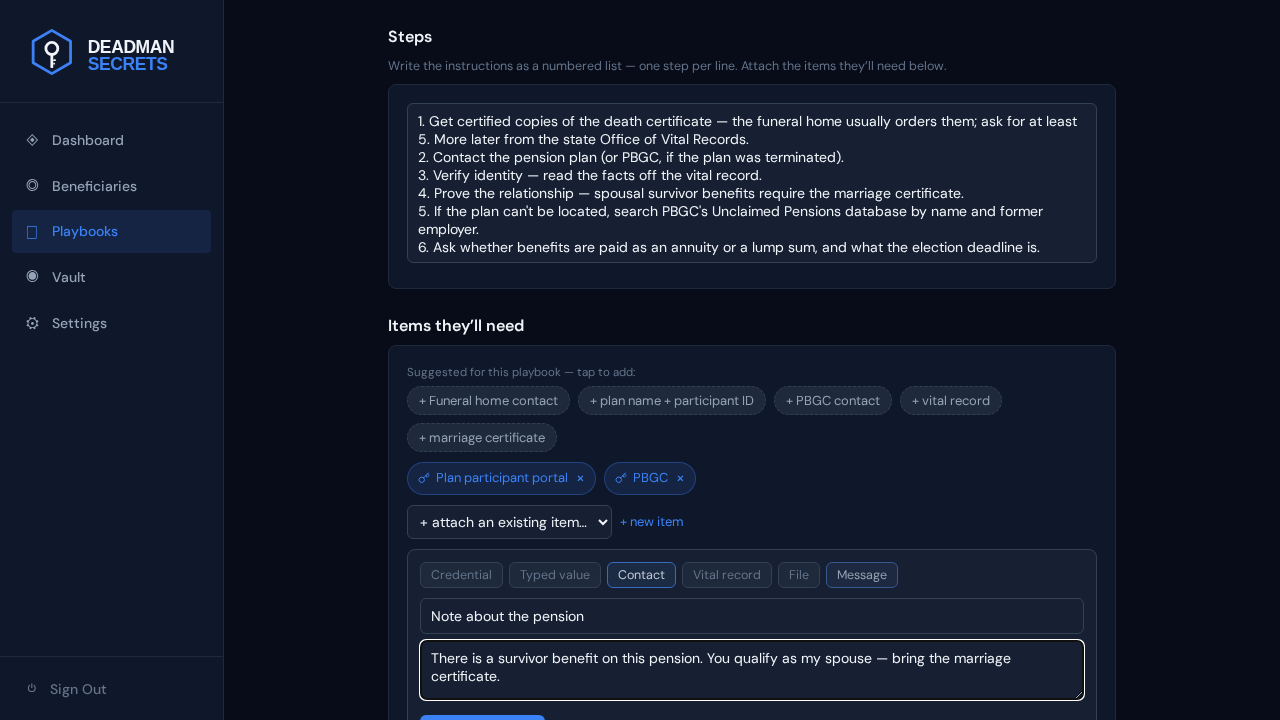 Step 7: Add a message: a personal note, delivered with the playbook.