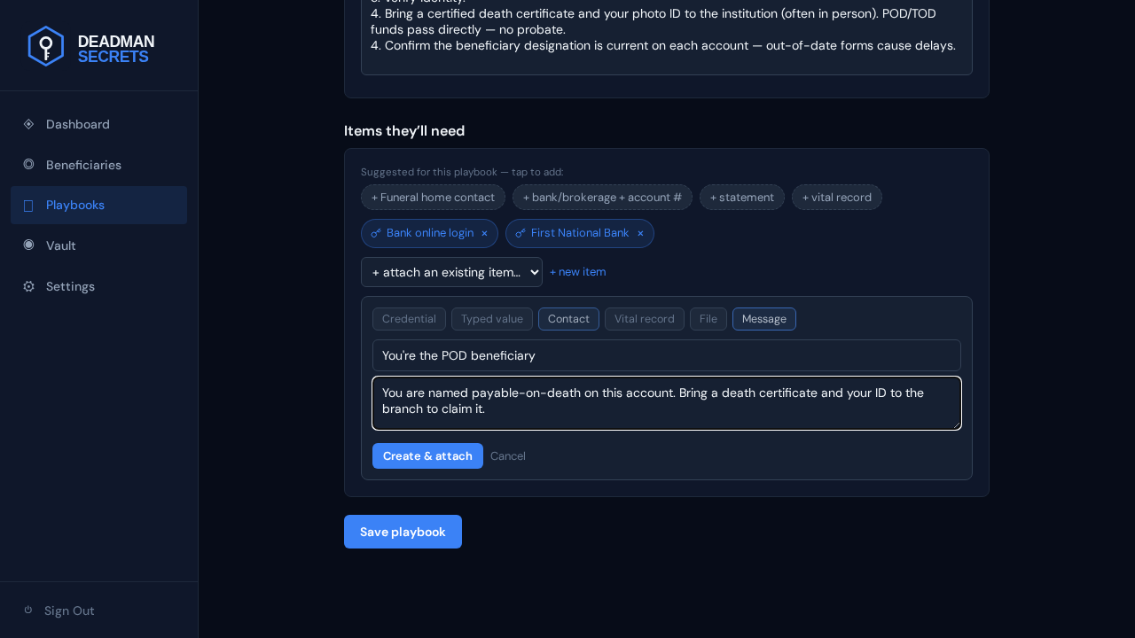 Step 7: Add a message: a personal note, delivered with the playbook.