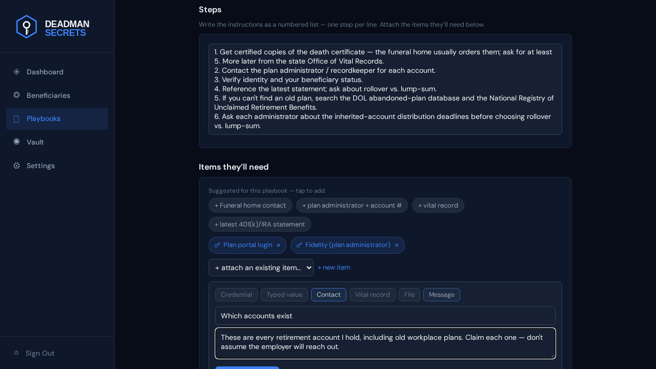 Step 7: Add a message: a personal note, delivered with the playbook.
