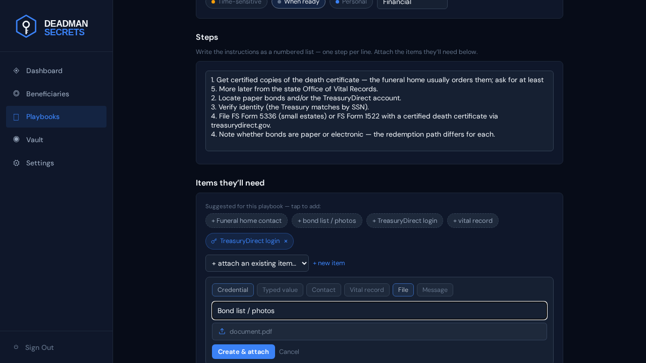 Step 5: Add a file: choose File, name it, and pick the document — encrypted before it leaves your device.