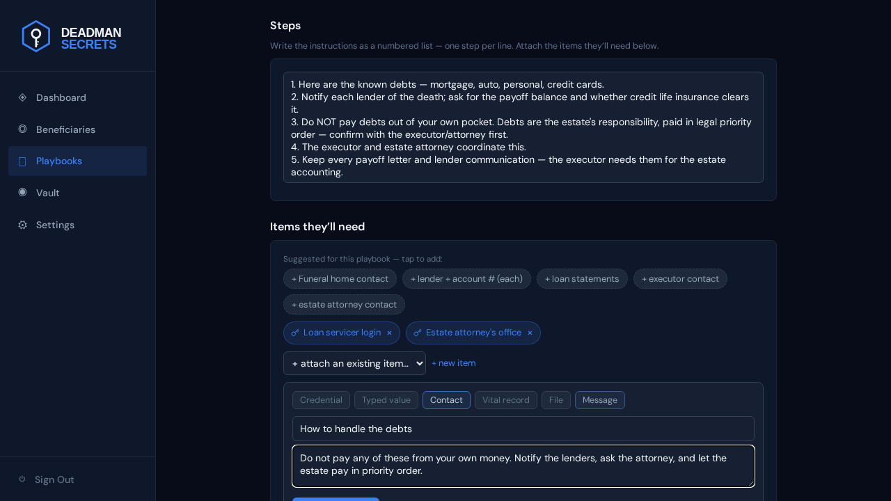 Step 7: Add a message: a personal note, delivered with the playbook.