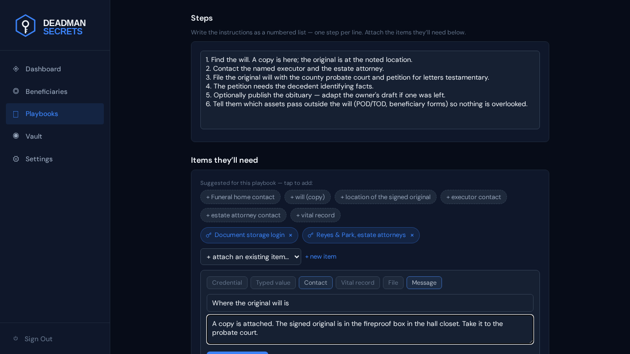Step 7: Add a message: a personal note, delivered with the playbook.